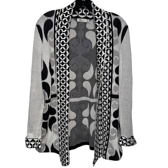 Neve Sweaters - NEVE Abstract Open Front Longline Cardigan Sweater Size Medium